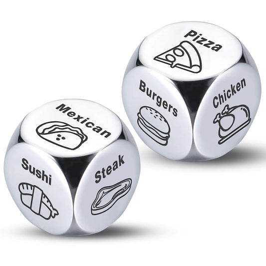 Stocking Stuffers for Men Women Adults Christmas Gifts for Him Her Couple Gifts for Boyfriend Girlfriend Wife Husband Anniversary Gifts for Men 2PCS-Steel Food Decision Dice White Elephant Gifts